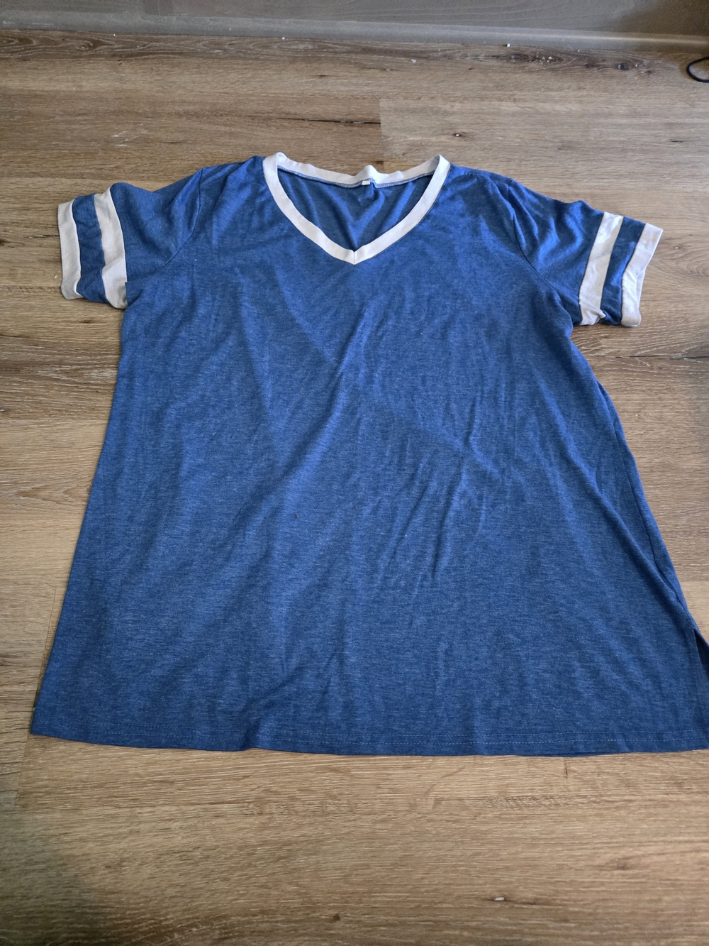 Girls' Blue V-Neck Athletic Tee with White Trim